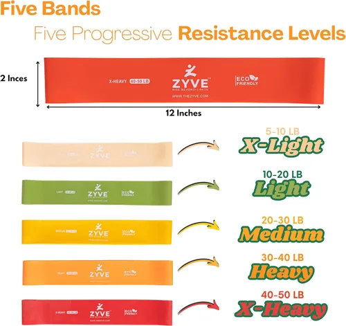 Vista 3 de Juego de 5 bandas de resistencia para mujeres y hombres, bandas de goma natural resistentes de 12 pulgadas para piernas, glúteos, entrenamiento