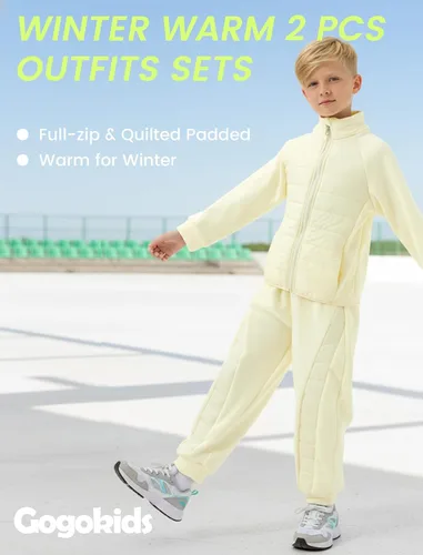 Vista 7 de Gogokids Conjunto deportivo de 2 piezas para niños y niñas, chaqueta acolchada de forro polar y pantalones deportivos para invierno