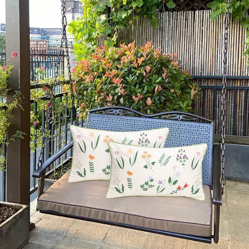 Vista 2 de Juego de 2 fundas de almohada decorativas modernas, abstractas, fundas de cojín de algodón suave y lino de 12 x 20 pulgadas