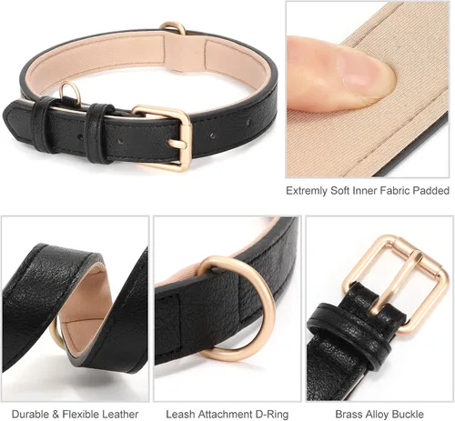 Vista 4 de WHIPPY Collar de cuero para perro pequeño, mediano y grande, ajustable, suave, transpirable, acolchado, de cuero con hebilla de aleación, resistente