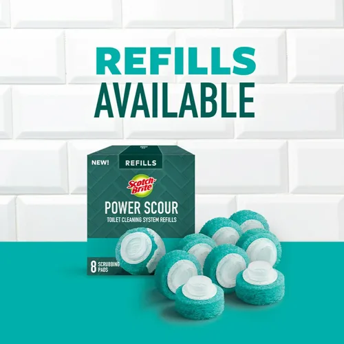 Vista 8 de Sistema de limpieza para inodoro Scotch-Brite Power Scour, limpiador de taza de inodoro con pastillas de almohadilla de fregado desechables, incluye