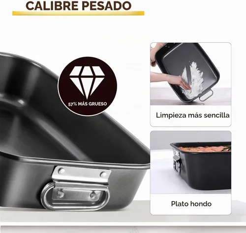 Vista 4 de HONGBAKE Sartén para lasaña antiadherente de 3 pulgadas de profundidad, sartén para hornear de 9x13, sartén rectangular para pastel de hoja, sartén