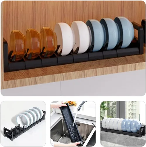 Vista 4 de Kichvoe Escurridor de platos ajustable para gabinete y bandeja de secado para encimera de cocina, elegante material de PP