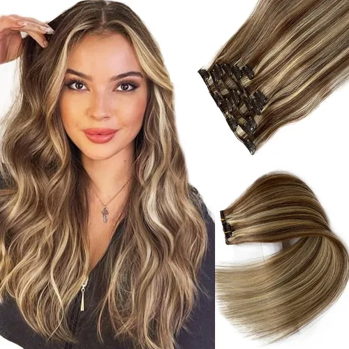 Vista 11 de Extensiones de cabello con clip Ubetta de cabello humano real, extensiones de cabello negro azabache con clip, 7 piezas, 70 g, extensiones