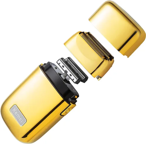 Vista 6 de KEMEI Maquinillas de afeitar eléctricas para hombres, maquinilla de afeitar eléctrica profesional de metal, afeitadoras de litio y titanio, Dorado