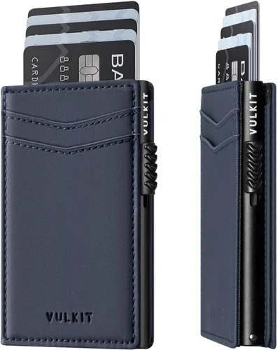 Vista 9 de VULKIT - Billeteras delgadas para hombre; tarjetero desplegable con bloqueo de interferencia de radiofrecuencia; billetera de metal de diseño Negro