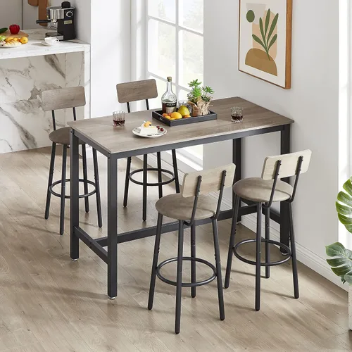 Vista 2 de ODUWA Juego de mesa y sillas de bar para 4,5 piezas de altura de mostrador Bistró Pub con 4 taburetes tapizados de poliuretano para comedor, cocina