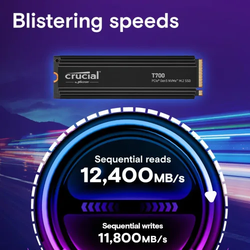 Vista 2 de Crucial T700 PCIe Gen5 NVMe SSD de 4 TB con disipador de calor, hasta 12,400 MB/s, TLC NAND, compatible con Intel y Ryzen, para gaming intensivo