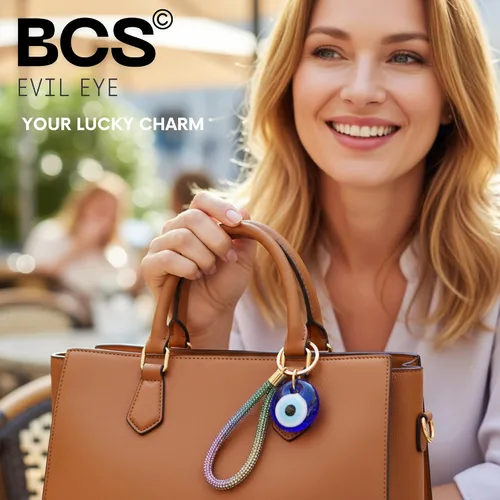 Vista 2 de BCS Evil Eye Keychain Bag Charm - Good Luck & Protection Amulet - Car Keyring Purse Accessories for Women