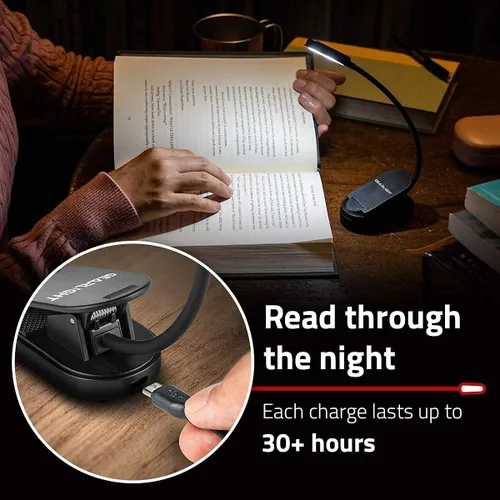Vista 3 de GearLight Luz de libro recargable para leer en la cama – Lámpara LED con clip manos libres con 3 modos de luz, brillo ajustable, luz de lectura
