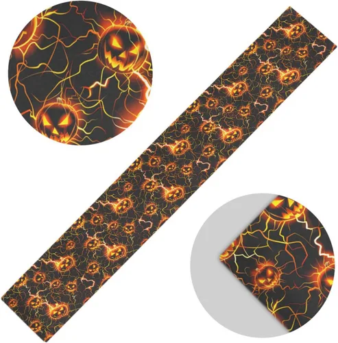 Vista 2 de Horrors Lightning Pumpkin Halloween Decorative Yellow Table Runner, 13x70inches, Fall Party Decorations Reusable Sequin Table Runner decoracion