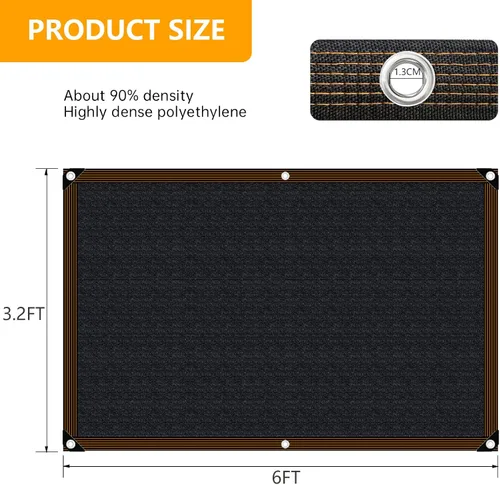 Vista 6 de Shade-Cloth - Lona de malla con ojales, 85 a 90 % para plantas de jardín, 6 x 3 pies, color negro, para pérgola, patio, flores, césped, perrera