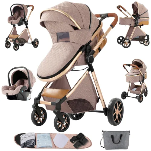 Vista 2 de Cochecito de bebé: moisés reversible de tamaño completo y asiento para niños pequeños, diseño plegable con toldo UPF 50+, protector de insectos