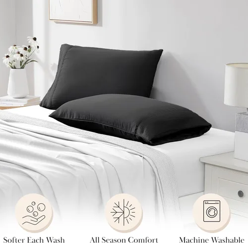 Vista 3 de Southshore Fine Linens® - Vilano® Springs - Par de fundas de almohada plisadas, color negro, estándar (Queen)