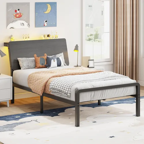 Vista 9 de MaverickFurni Base de cama individual con luces LED y cabecera