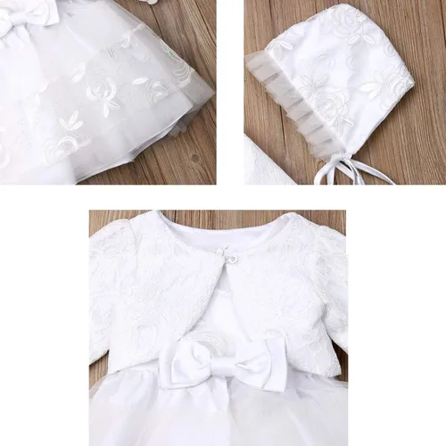 Vista 7 de Vestido formal blanco para bautizo o fiesta de boda 3 piezas
