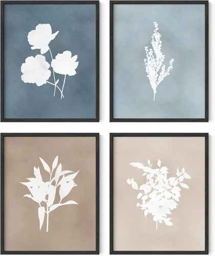 Vista 39 de HAUS AND HUES Arte de pared floral gris, juego de 4 pósteres de plantas para pared vintage, impresiones botánicas, cuadros de flores en blanco