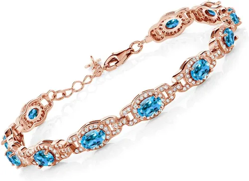 Vista 85 de Gem Stone King 18K Rose Gold Plated Silver Oval Gemstone Birthstone Tennis Bracelet For Women Oval 6X4MM 7 Inch With 1 Inch Extender Fine