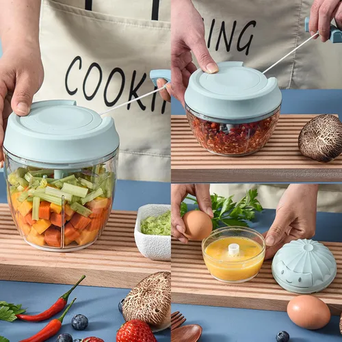 Vista 2 de Picador de ajo, mini picador manual de alimentos para cocina, cebolla, trituradora de ajo, picadora de ajo, azul, 5.4 fl oz