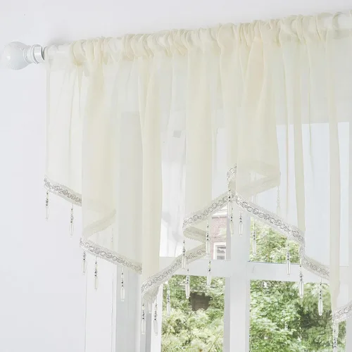 Vista 2 de Molaxhome - Cortina festoneada con cenefa de cortina traslúcida, panel de encaje transparente, 1 unidad Transpirable, bolsillo para barra, cuentas