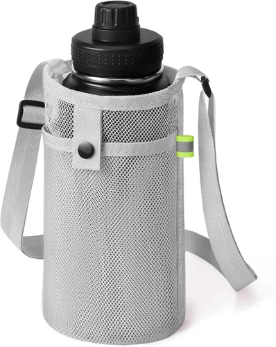Vista 30 de Bolsa grande para botella de agua con correa, soporte de malla grande para botella de agua, correa para el hombro y bolsillo, soporte ligero