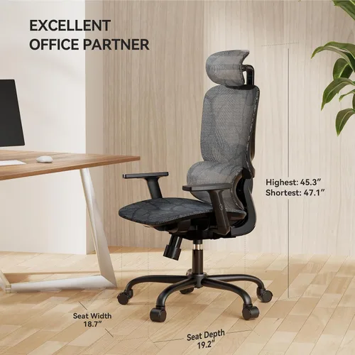 Vista 2 de NOBLEWELL Silla de oficina ergonómica de malla con ajuste flexible, soporte lumbar, silla de computadora de escritorio con respaldo alto