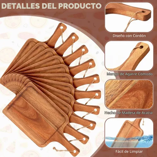 Vista 3 de Tanlade - 16 tablas de cortar de madera de acacia, 12 x 6 pulgadas, rectángulo redondeado Charcuterie Platter Bulk Decorative Pizza Bread Cheese