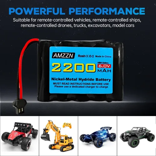Vista 6 de 2 pilas AA NiMH de 6.0 V 2200 mAh con enchufe SM-2P y cargador USB para TB141 TB142 DE37 RC coche de juguete, excavadora RC, camión