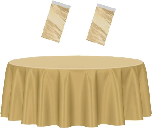 Vista 11 de HEIPINIUYE - Paquete de 2 manteles redondos de 84 pulgadas de plástico beige, manteles de mesa impermeables desechables para redondas, ideales
