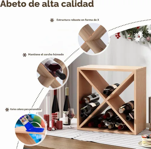 Vista 5 de JAXPETY Soporte compacto para 24 botellas, para bodega, cubo, bar, decoración de cocina, exhibición de madera, para el hogar, natural