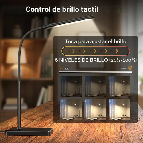 Vista 3 de Lámpara de escritorio LED, luces de mesa para el cuidado de los Negro