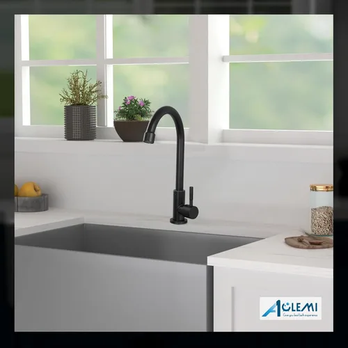 Vista 7 de Aolemi Agua fría solo grifo de cocina grifo negro 304 fregadero de acero inoxidable grifo de arco alto