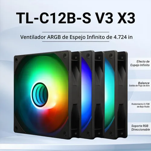 Vista 2 de Thermalright Ventilador de CPU TL-C12B-S V3 de 4.724 in, ventilador ARGB, conector PWM de 4 pines ventilador silencioso de computadora con Negro