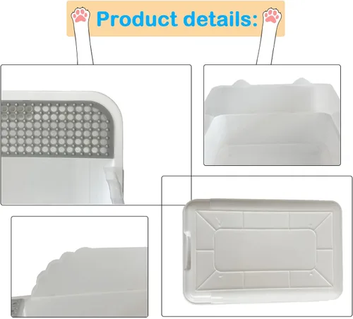 Vista 6 de Caja de arena abierta para gatos con lado alto, bandeja antisalpicaduras para gatos, inodoro para gatitos con cuchara, arena extraíble semicerrada