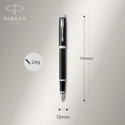 Vista 4 de Parker IM Duo Set de regalo con bolígrafo y estilográfica, negro brillante con detalles cromado, recarga y cartucho de tinta azul, caja de regalo