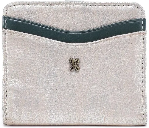 Vista 2 de HOBO Max Mini billetera plegable para mujer, construcción de cuero con cierre a presión, hermosa y funcional cartera para mujer, plateado, Max Mini