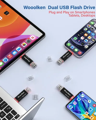 Vista 7 de Unidad flash USB C de 8 GB, paquete de 10 unidades flash Wooolken tipo C + USB 2.0 Thumb Drive OTG Memory Stick compatible con iPhone 16/15