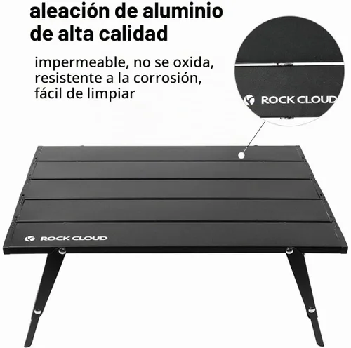 Vista 5 de Rock Cloud Mesa de Playa Plegable de Aluminio Ultraligera Ajustable en Altura, Mesa de Camping Portátil Mini Negro