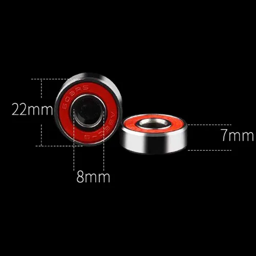 Vista 2 de Rodamientos largos del monopatín ABEC-9 608 RS de plata roja (8PCS)