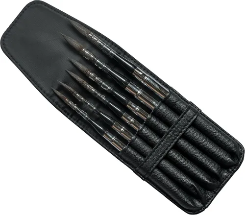 Vista 4 de 873Round - Pinceles de pintura profesionales para acuarela, 6 piezas, ardilla sintética, pelo mixto, juego de pinceles de bolsillo de viaje