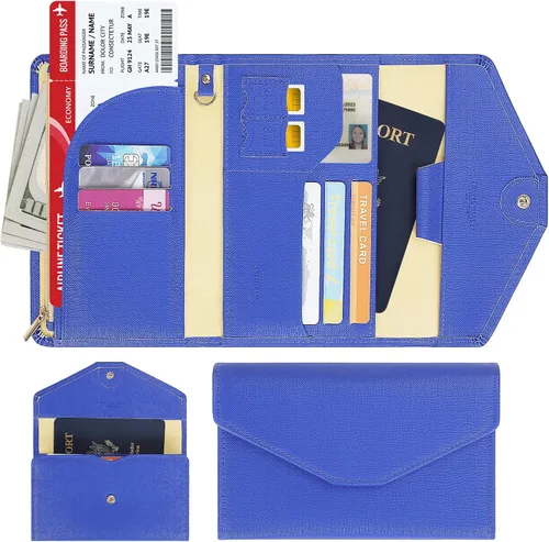Vista 19 de Zoppen - Billetera de viaje con bloqueo RFID multiusos (Ver.4) Portatarjetas de pasaporte y vacunas, organizador de documentos de tres pliegues