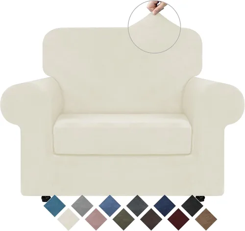 Vista 50 de WEERRW 4 Piezas Fundas de Terciopelo de Alta Elasticidad para Sofá de 3 Cojines Fundas de Sofá, Protector de Muebles Lavable con Parte Inferior