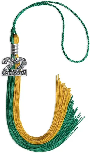 Vista 161 de Endea Graduation Borla de doble color con dije de plata brillante (negro/oro antiguo, 2025)