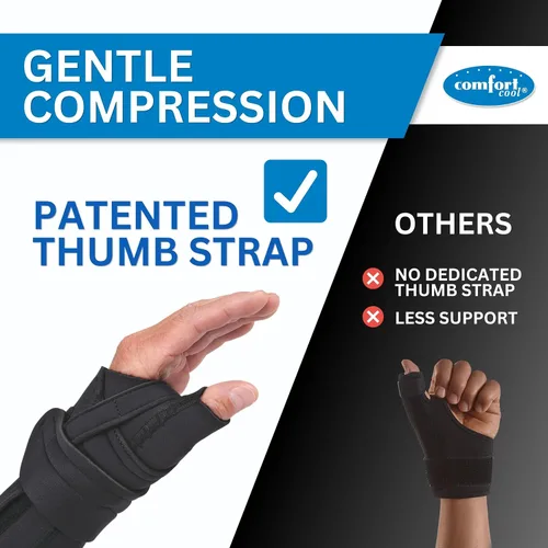 Vista 3 de Comfort Cool Muñequera con soporte para el pulgar, férula de restricción CMC para alivio de artritis y tendinitis, negro, mano izquierda, pequeña