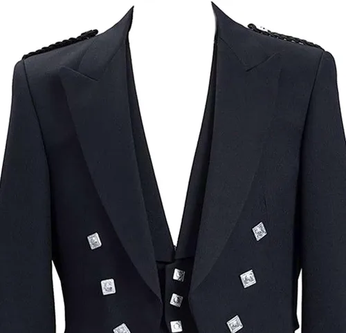 Vista 4 de Gentry Choice Chaqueta y chaleco formal de boda escocesa para hombre, color negro, con chaleco