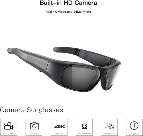 Vista 4 de OhO sunshine 4K UHD Camera Sunglasses, Record-While-Charging, Water Resistant, UV Protection Lenses, Unisex