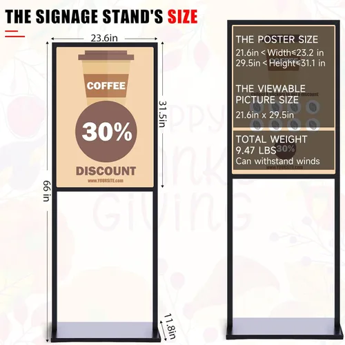 Vista 2 de Blulu Paquete de 2 soportes de póster para exhibición de 24 x 32 pulgadas, soporte para carteles deslizantes de hasta 9.47 libras, soporte de póster