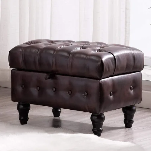 Vista 15 de Mesa de Centro Otomana de Almacenamiento Rectangular, Reposapiés Otomana de Dormitorio con Tapicería de Terciopelo Abotonado Capitoné para Sala