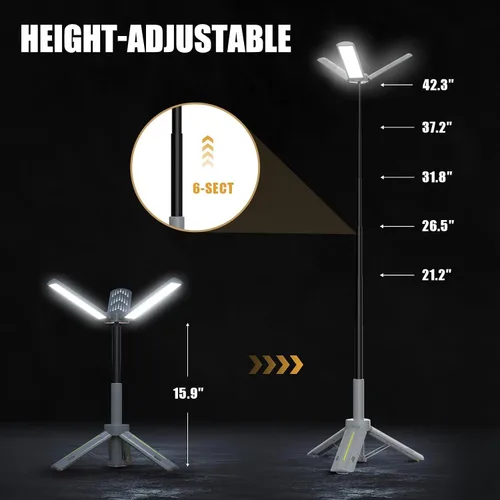 Vista 4 de BUBRA Luces telescópicas de campamento de 40 pulgadas con soporte, luz LED recargable de trabajo de 8000 mAh y linterna de campamento, lámpara