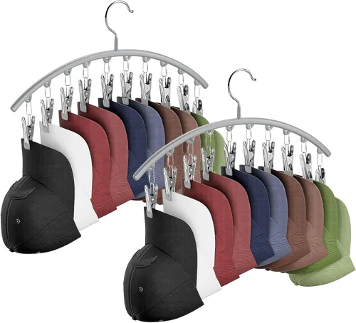 Vista 10 de Percheros para armario, organizador de sombreros de metal, paquete de 1 perchero para colgar en el armario, percheros para gorras de béisbol con 10